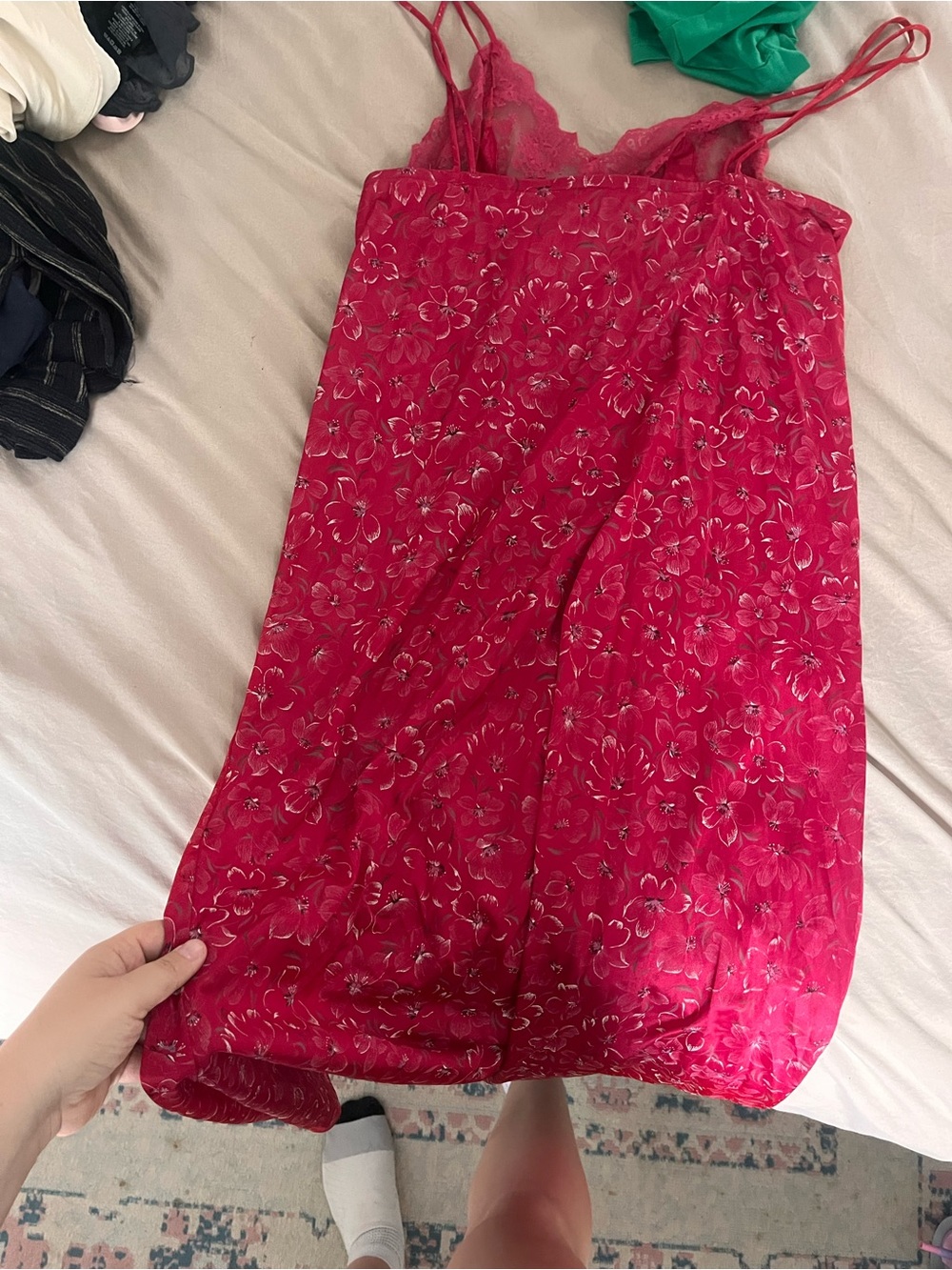 Women's Floral Lace-Trim Satin maxi slip - Fuchsia - Picture 3 of 3